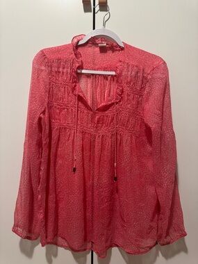 Roxy Coral Pink Long-Sleeve Peasant Blouse